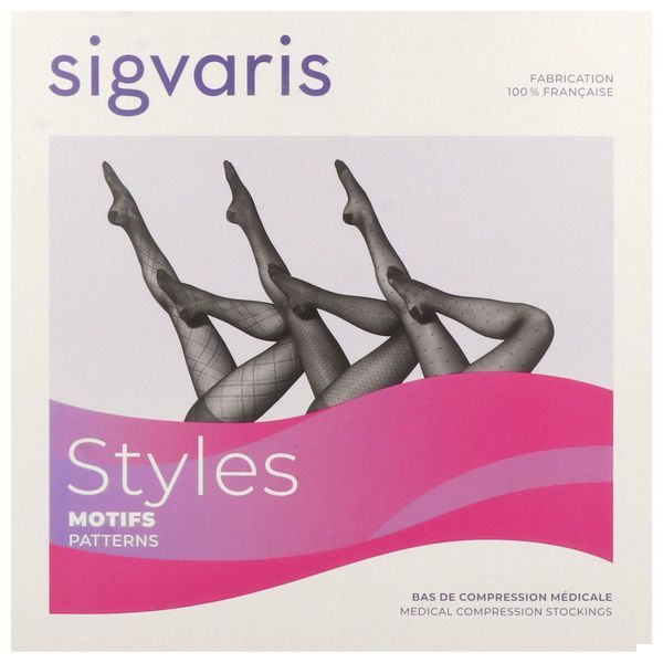 SIGVARIS 2 STYLES MOTIFS CARREAUX Bas cuisse médical de contention autofixant classe 2, pour femme, normal, medium (ref. 316865), paire