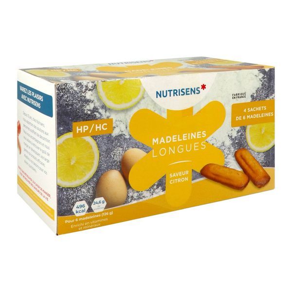 NUTRISENS MADELEINES LONGUES Denrée alimentaire destinée à des fins médicales spéciales, citron, bt 24