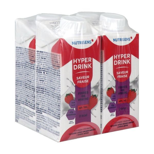 NUTRISENS HYPERDRINK FIBRES HP HC 2 KCAL Denrée alimentaire destinée à des fins médicales spéciales, fraise, 200 ml x 4
