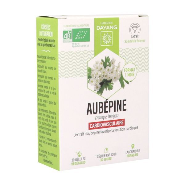 DAYANG PLANTE UNITAIRE BIO AUBEPINE Gélule, complément alimentaire à base d'extrait concentré d'aubépine bio, bt 30