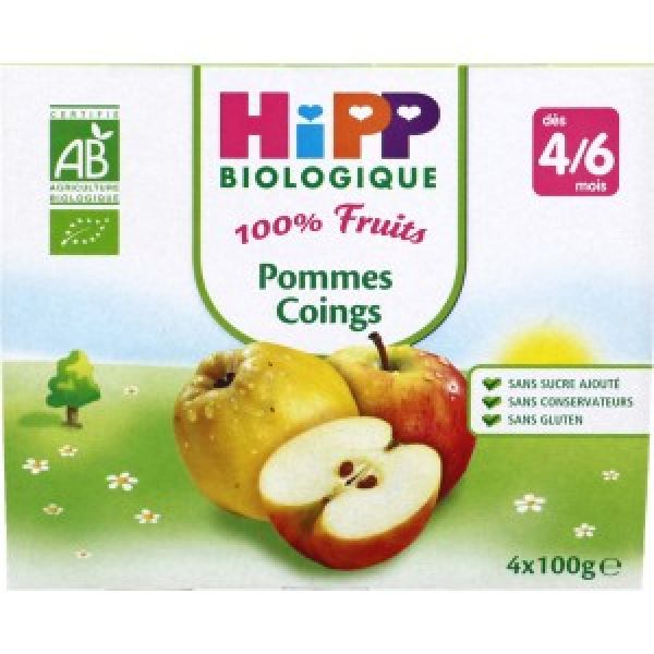 100 % Fruits, coupelles Pommes Coings BIO - 4 x 100g
