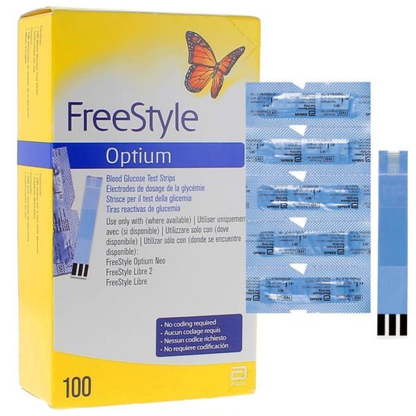 FreeStyle Optium Bandelettes Réactives de Dosage Glycémie 100