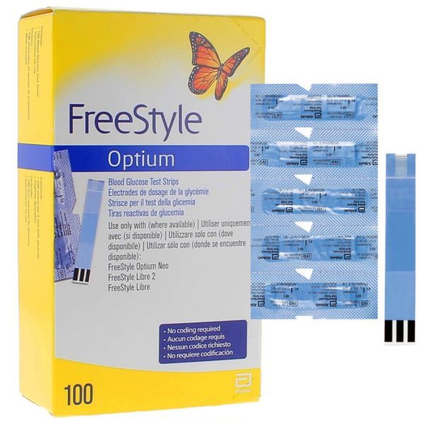 FreeStyle Optium Bandelettes Réactives de Dosage Glycémie 100 électrodes