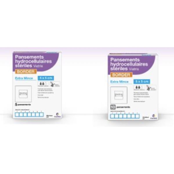 VIATRIS BORDER PANSEMENT HYDROCELLULAIRE Pansement hydrocellulaire siliconé, extra-mince, stérile, 6 cm x 12 cm, bt 5