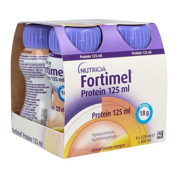 FORTIMEL COMPACT PROTEIN 2.4 KCAL Denrée alimentaire destinée à des fins médicales spéciales, saveu pêche - mangue, 125 ml x 4