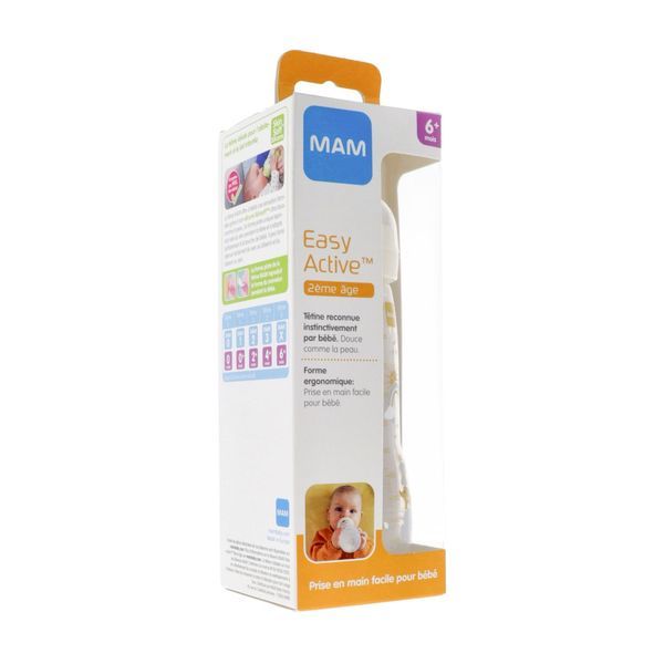 MAM EASY ACTIVE BIBERON Biberon à vis complet, 2ème âge, débit X, décoré, 330 ml, gris, unisexe (ref. 145203), unité