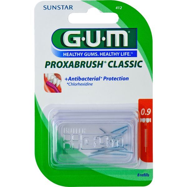 GUM PROXABRUSH CLASSIC Brossette interdentaire cylindrique, 0,9 mm, orange (ref. 412), blister 8