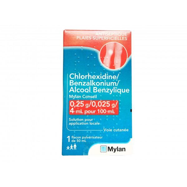 Chlorhexidine/Benzalkonium/Alcool Benzylique Viatris Conseil 0,25 G/0,025 G/4 Ml Pour 100 Ml Sol App Locale B/50