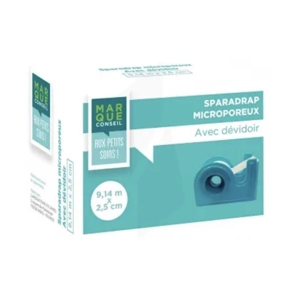 MARQUE CONSEIL SPARADRAP MICROPOREUX Sparadrap microporeux hypoallergénique, avec dévidoir, 9,14 m x 2,5 cm, unité