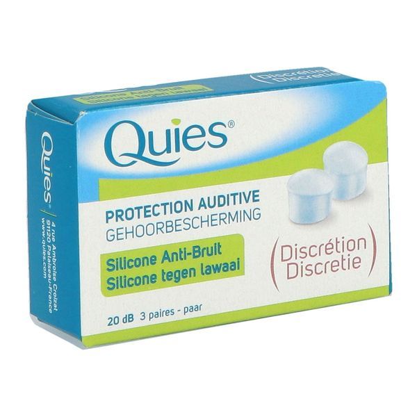 QUIES SILICONE ANTI - BRUIT DISCRETION Protection auditive antibruit, malléable, à usage unique, 3 paires, bt 6