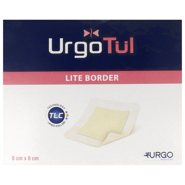 URGOTUL LITE BORDER Pansement absorbant lipido-colloïde extra mince adhésif, 8 cm x 8 cm (ref. 552174), bt 10