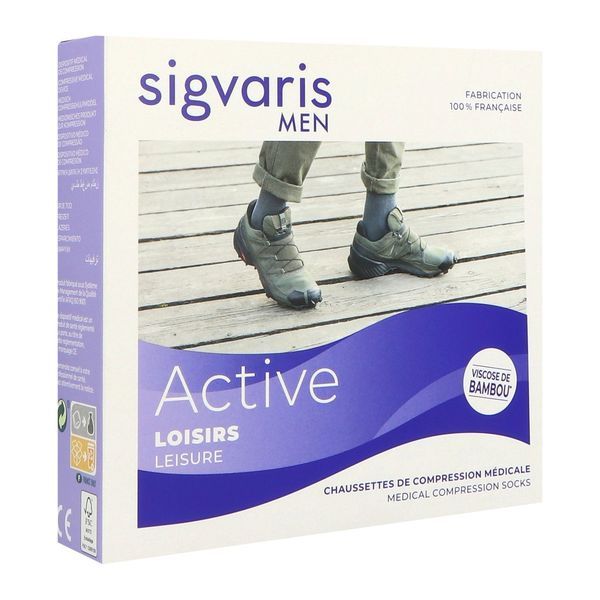 SIGVARIS 2 ACTIVE LOISIRS MEN Chaussette médicale de compression classe 2, respirante, homme, anthracite, long, medium (ref. 309157), paire