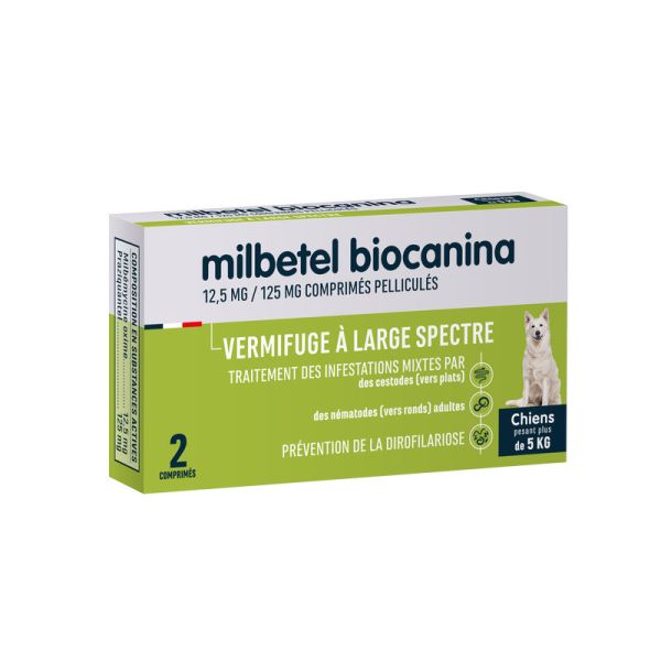 BIOCANINA VERMIFUGE MILBETEL CHIEN Comprimé sécable antiparasitaire, endectocide, chien, bt 2
