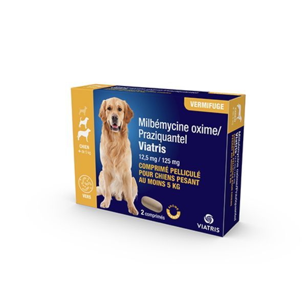 MILBEMYCINE / PRAZIQUANTEL 12,5MG/125MG CHIEN Comprimé antiparasitaire endectocide pour chien, bt 2