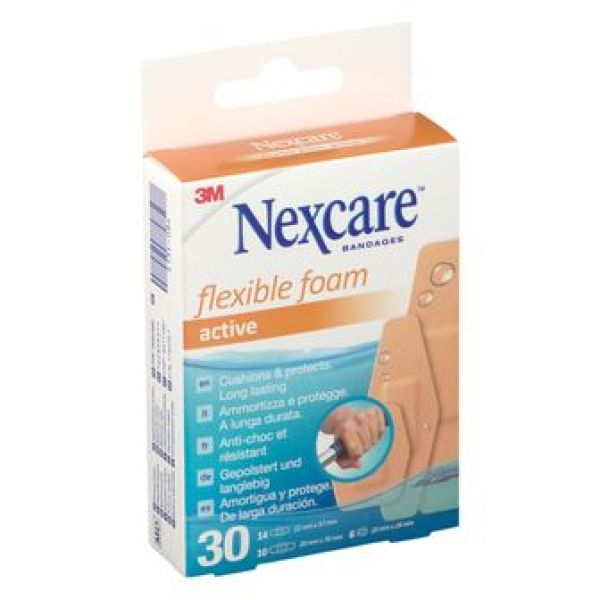 3M Nexcare Pansements Active Protection 3603 Tailles Assortis : 6 23*28Mm + 14 22*57Mm + 10 28*76Mm Boite 30