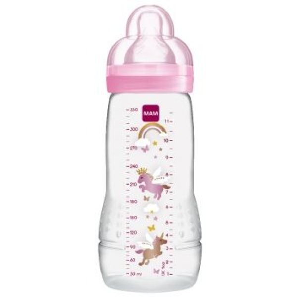 Mam Biberon 2Eme Age 330Ml Cercle Rose Tetine Debit X 1