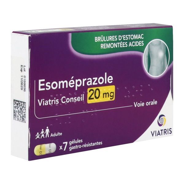 ESOMEPRAZOLE VIATRIS CONSEIL Gélule gastrorésistante 20 mg, boîte 7