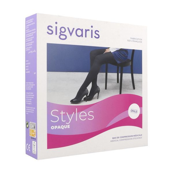 SIGVARIS 2 STYLES OPAQUE Collant médical de compression classe 2, opaque, pour femme, noir, long, medium (ref. 301578), paire