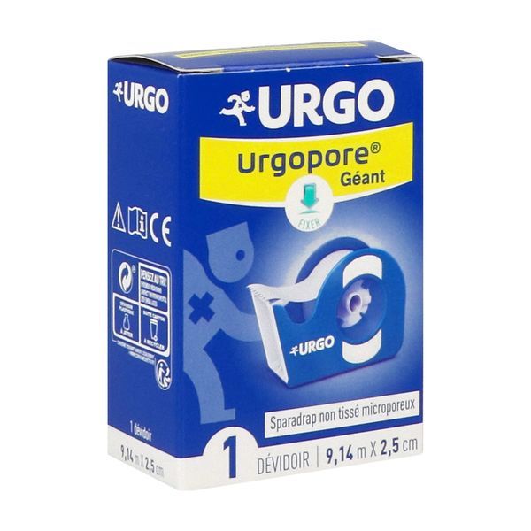 URGOPORE Sparadrap non tissé, microporeux, hypoallergénique, géant, 9,14 m x 2,5 cm, dévidoir (ref. 1773), unité