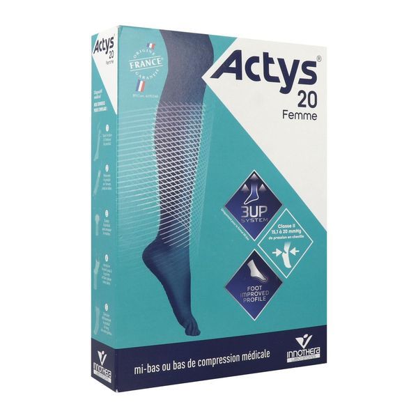 ACTYS 20 FEMME Mi-bas médical de compression, classe 2, femme, noir, court, taille 2, paire