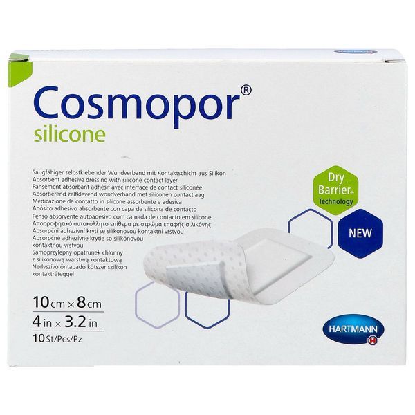 COSMOPOR SILICONE Pansement hydrocellulaire mince, autoadhérent, siliconé, stérile, 10 cm x 8 cm (ref. 901107), bt 10