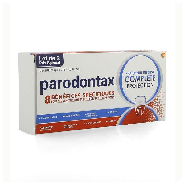 PARODONTAX COMPLETE PROTECTION DENTIFRICE Dentifrice fluoré, fraîcheur intense, tube 75 ml x 2