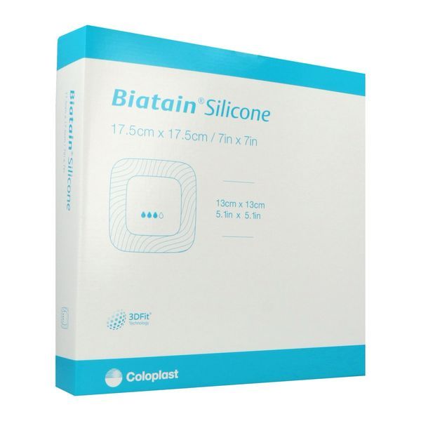 BIATAIN SILICONE Pansement hydrocellulaire bord adhésif siliconé, repositionnable, stérile, 17,5 cm x 17,5 cm (ref. 334384), bt 10