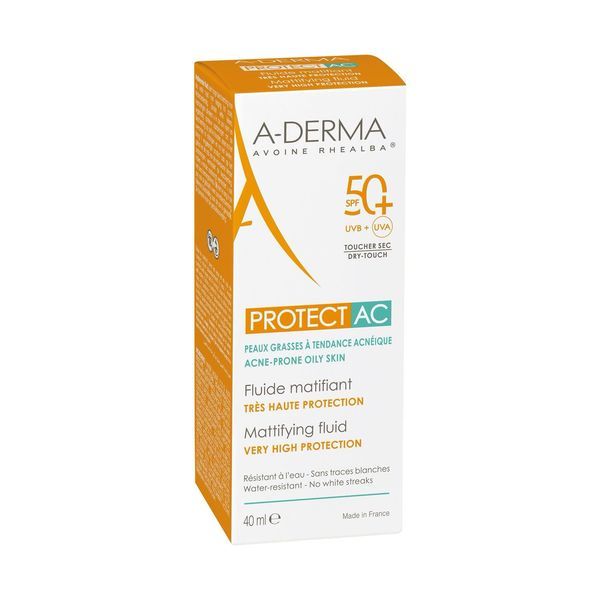 PROTECT AC FLUIDE SOLAIRE MATIFIANT SPF 50+ Fluide solaire matifiant très haute protection, SPF 50+, tube 40 ml