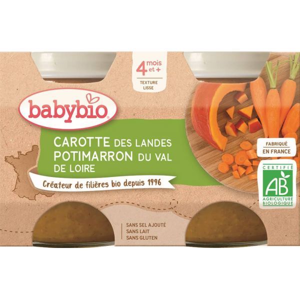 Babybio Petits Pots Potimarron/Carotte Bio -dès 4 mois - 2 x130g