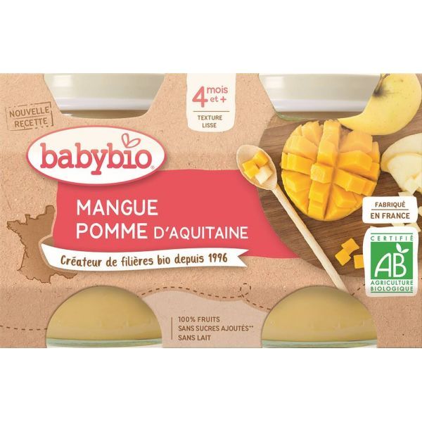 Babybio Petits Pots Pomme/Mangue BIO - dès 4 mois - 2x130g