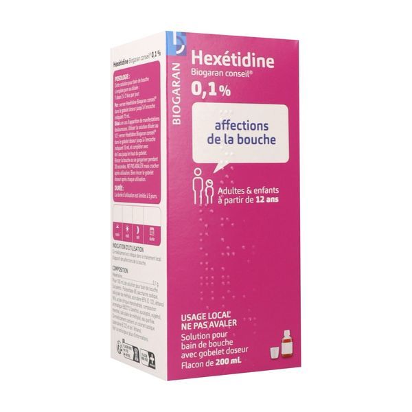 Hexetidine Biogaran Conseil 0,1 % Solution Pour Bain De Bouche B/200