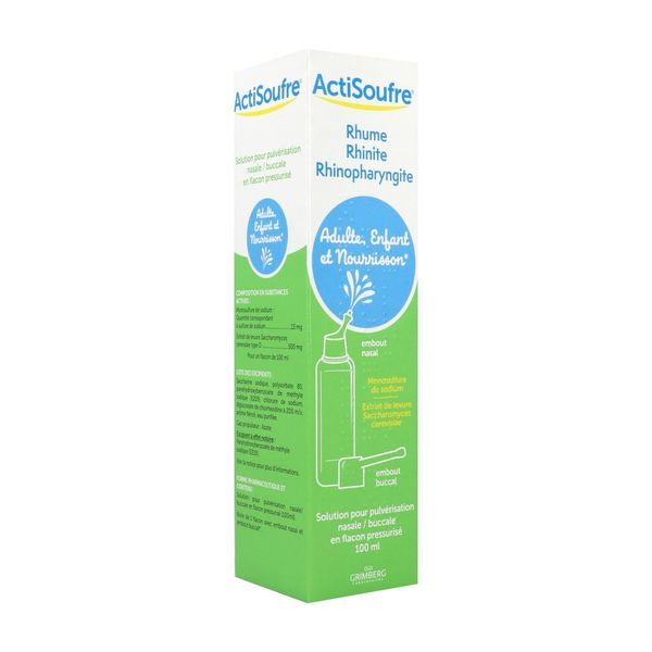 ACTISOUFRE Solution pour pulvérisation nasale et buccale, boîte 1 flacon pressurisé 100 ml avec embout nasal + embout buccal