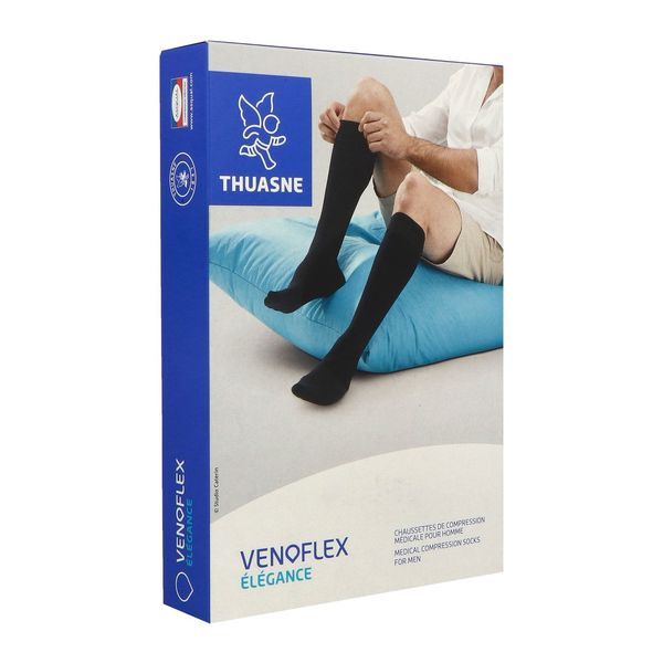 VENOFLEX 2 ELEGANCE Chaussette médicale de compression classe 2, côtelée, pour homme, noir, normal, taille 4, paire