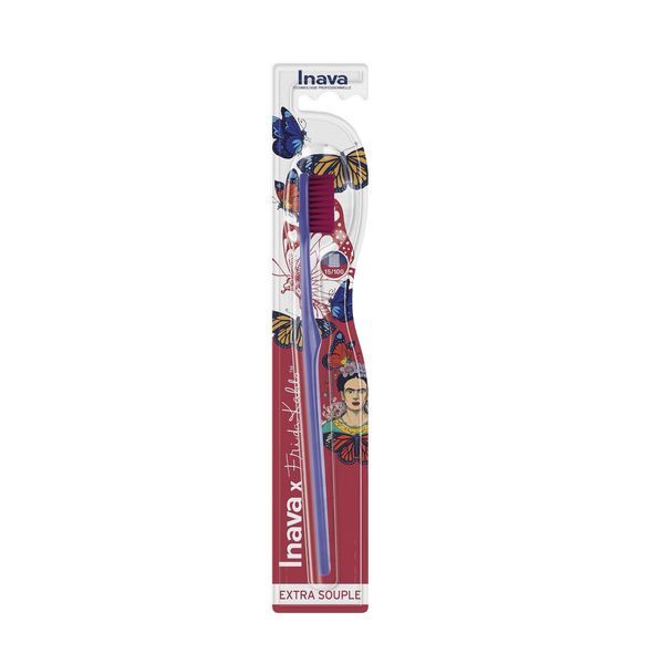 INAVA X FRIDA KAHLO BROSSE A DENTS Brosse à dents extrasouple pour adulte, 4 rangs, 15/100 mm, unité