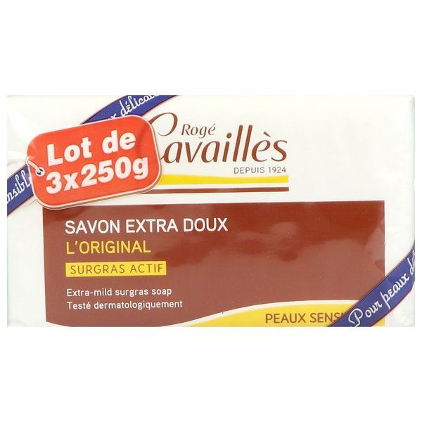 ROGE CAVAILLES SAVON SURGRAS Savon surgras extradoux, pain 250 g x 3