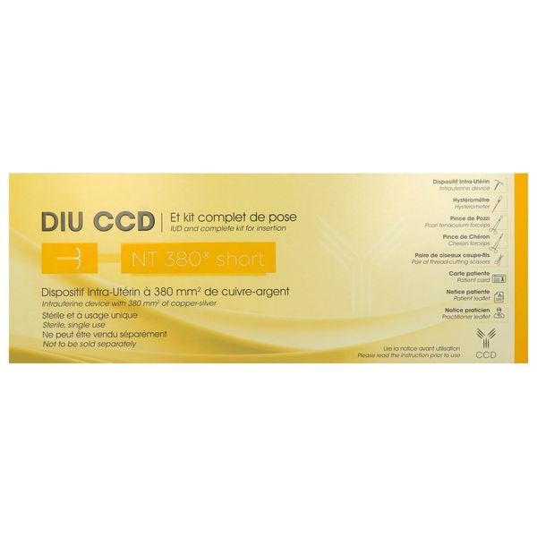 NT 380 SHORT ET KIT COMPLET DE POSE Dispositif intrautérin cuivre - argent, forme T, court avec kit de pose complet, unité