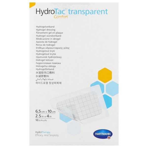 HYDROTAC TRANSPARENT COMFORT Pansement hydrogel, adhésif, stérile, 6,5 cm x 10 cm (ref. 685923), bt 10