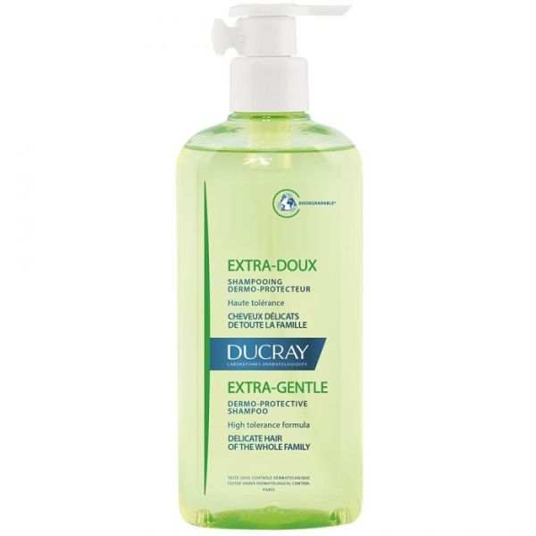 DUCRAY EXTRA-DOUX shamp. traitant usage fréq. cheveux délicats pompe dos 400 ml