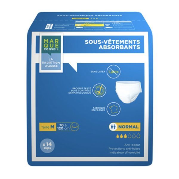 MARQUE CONSEIL SOUS - VETEMENT ABSORBANT MAXI Slip absorbant jetable pour incontinence urinaire, adulte, médium, sac 14