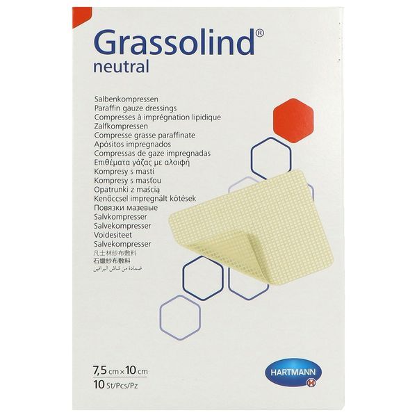 GRASSOLIND NEUTRAL Pansement gras stérile à imprégnation lipidique, sans principe actif, 7,5 cm x 10 cm (ref. 499313), bt 10