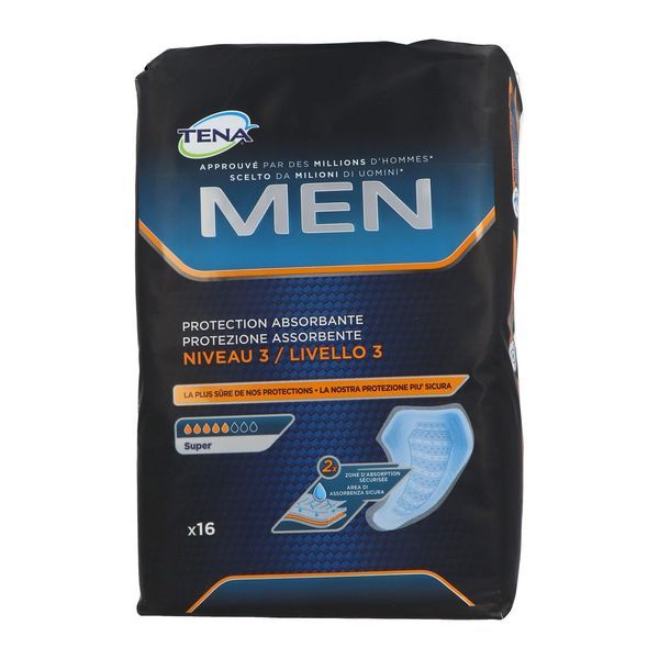 TENA MEN LEVEL 3 Protection absorbante anatomique, adhésive, pour homme, sac 16