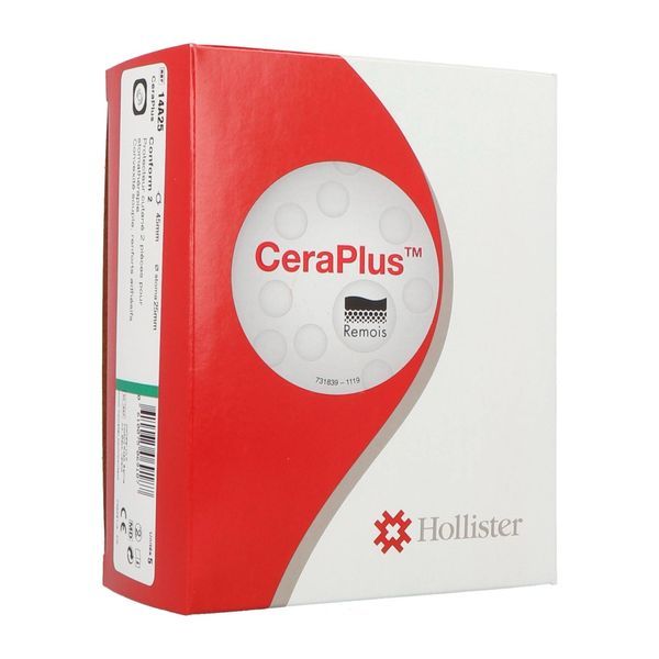 CONFORM 2 SUPPORT CERAPLUS RENFORT ADHESIF CONVEXE SOUPLE Support porte-poche système 2 pièces, prédécoupé, anneau flottant, (ref. 14A25) anneau 45 mm, diam stomie 25 mm, bt 5