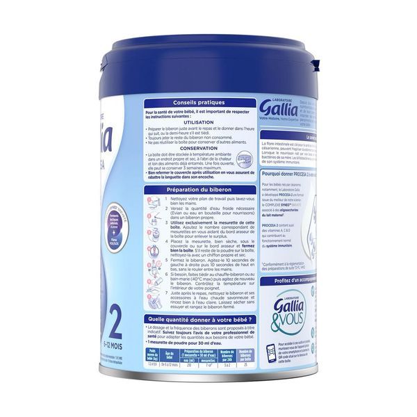GALLIA PROCESA 2 Lait de suite pour nourrisson 2ème âge, bt 800 g