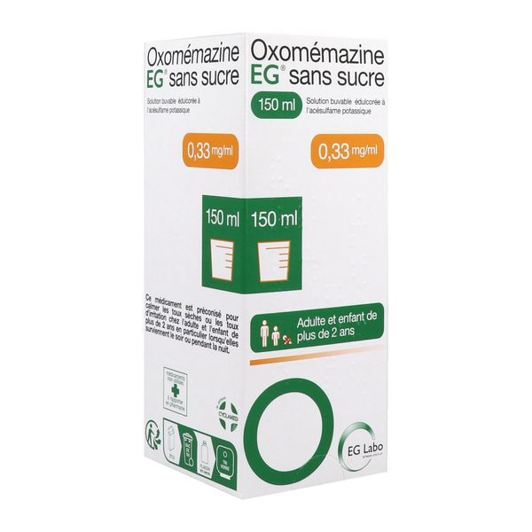 OXOMEMAZINE EG SANS SUCRE Solution buvable 0,33 mg/ml, flacon 150 ml avec gobelets doseurs