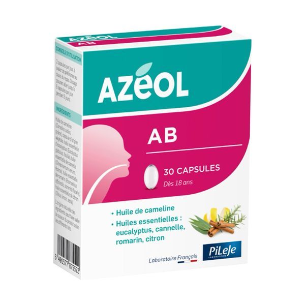 AZEOL AB Capsule, complément alimentaire avec d'huile de cameline et huiles essentielles, bt 30