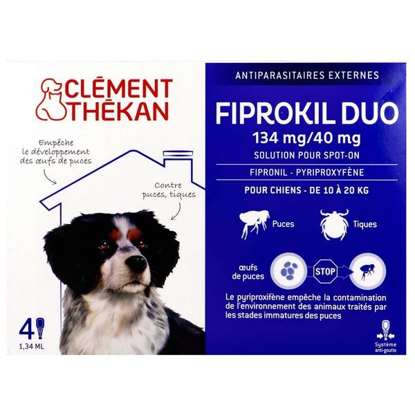 FIPROKIL DUO 134 MG - 40 MG CLEMENT THEKAN Spot on, solution cutanée antiparasitaire externe, chien moyen, bt 4