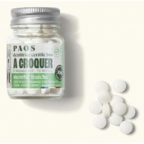 PAOS DENTIFRICE A CROQUER BIO Dentifrice bio, comprimé à croquer, arôme menthe fraîche, fl 100