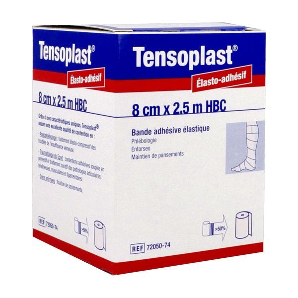 TENSOPLAST HBC Bande de contention adhésive, élastique en longueur, 2,5 m x 8 cm (ref. 4003100), unité
