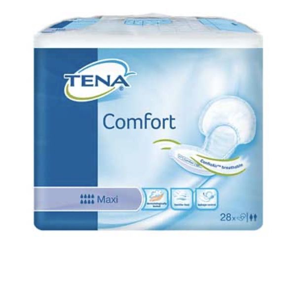 TENA COMFORT MAXI Protection anatomique hypoallergénique, sans latex, pour incontinence urinaire, sac 28
