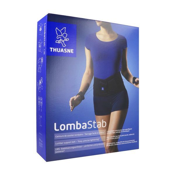 LOMBASTAB Ceinture de soutien lombaire, à lacet, coloris noir bleuté, hauteur 21 cm, taille 5, unité